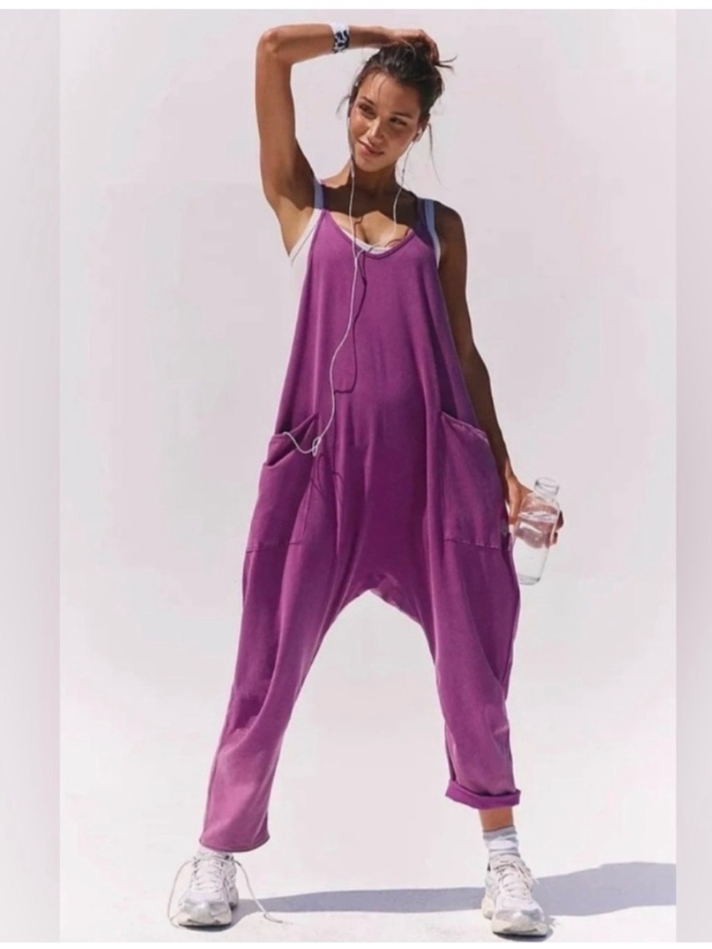 Free People Purple Relaxed Harem Jumpsuit with Pockets